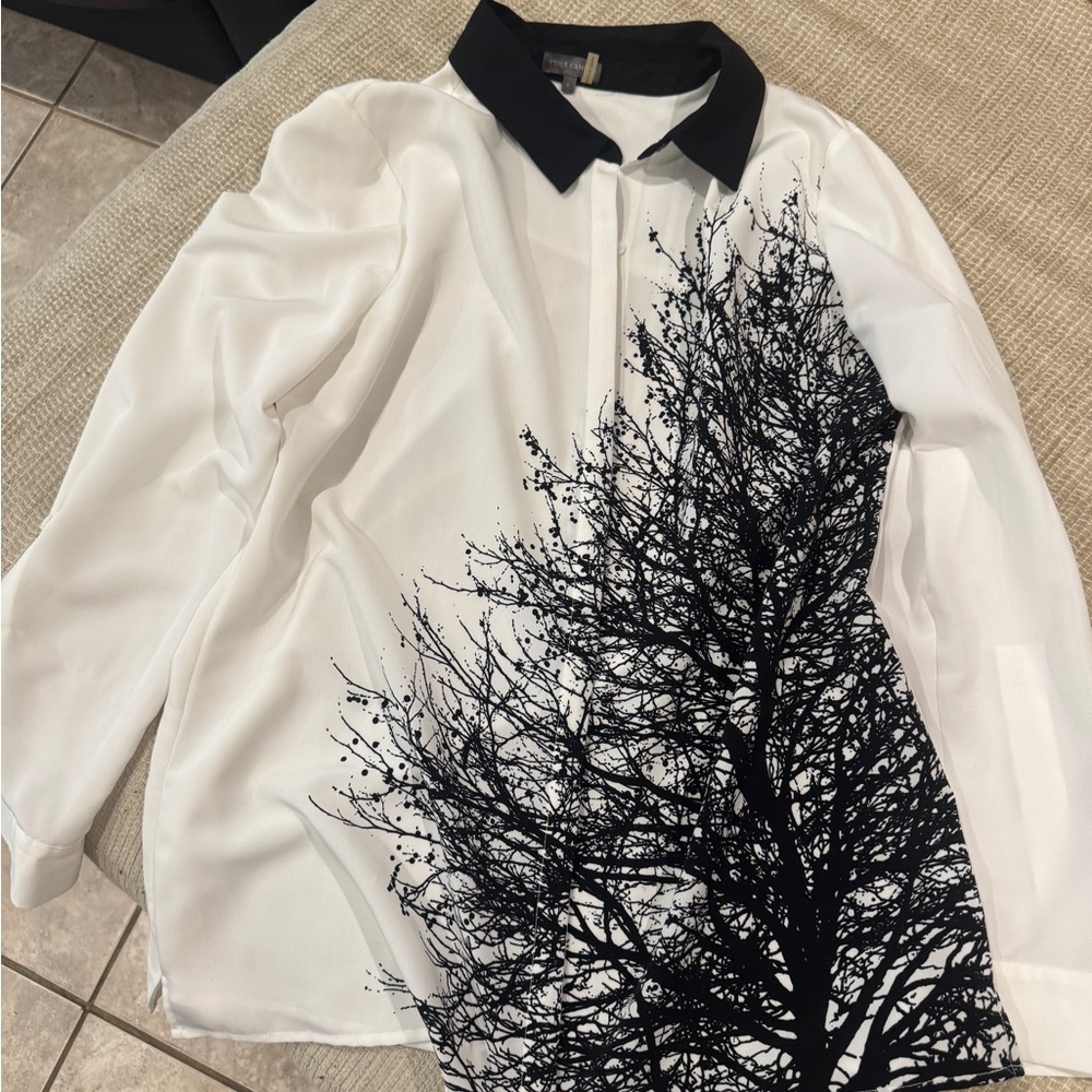 Vince Camuto White and Black Graphic Button Down Shirt